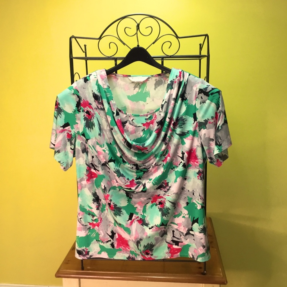 Allison Daley Blouse 2X Green/Pink